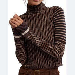 Revolve/Free People Brown and Black Checkered Turtleneck Sweater